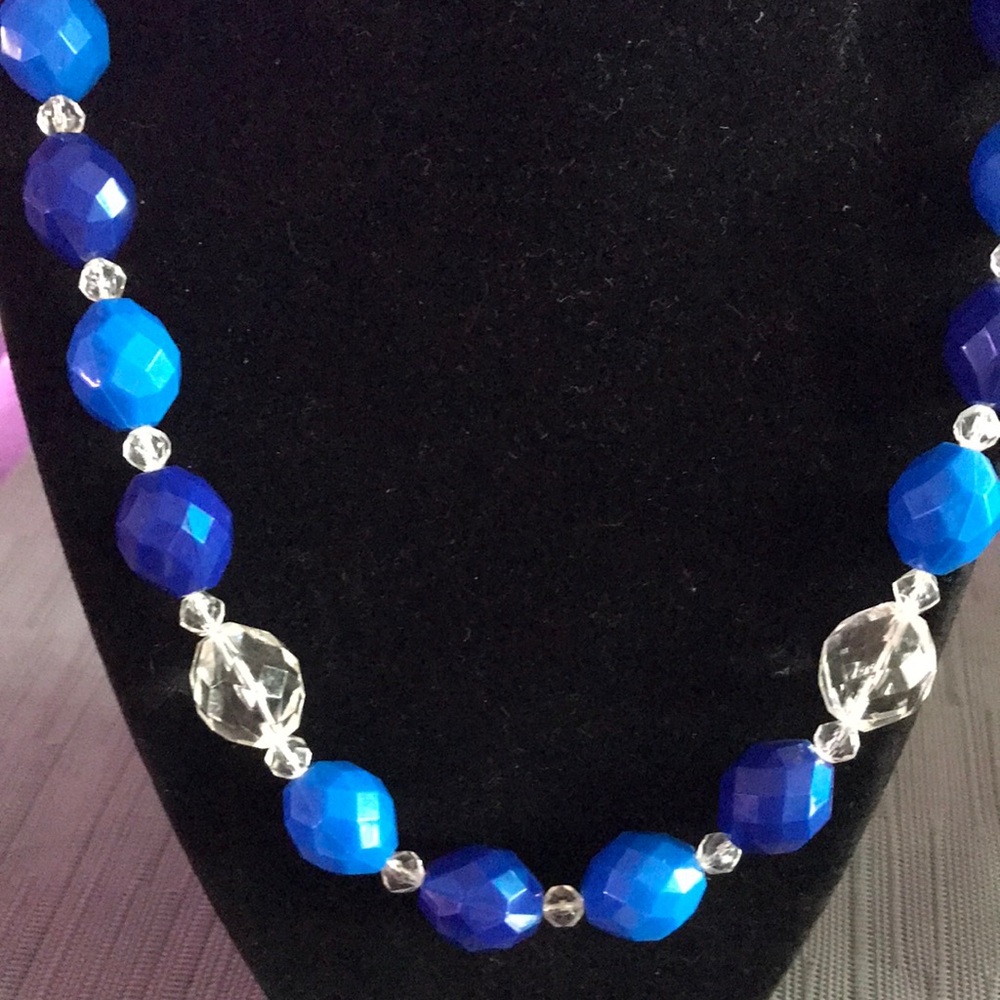 Avon Vintage Chunky Blue Beaded Statement Necklace